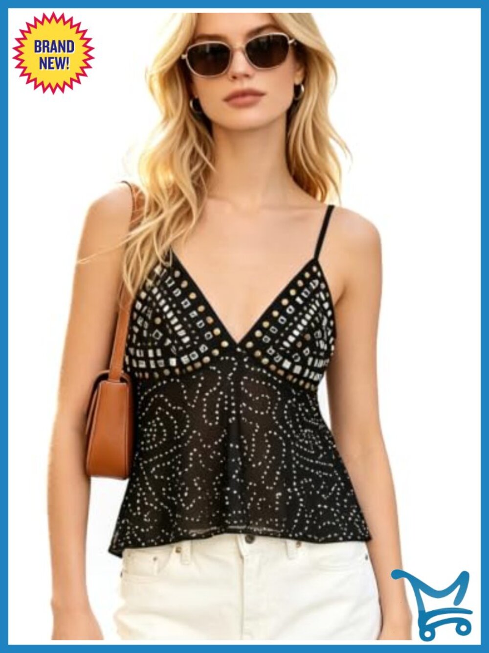 Studded Rhinestone Sequin Tank Top Y2K Going Out Clubwear Party Top